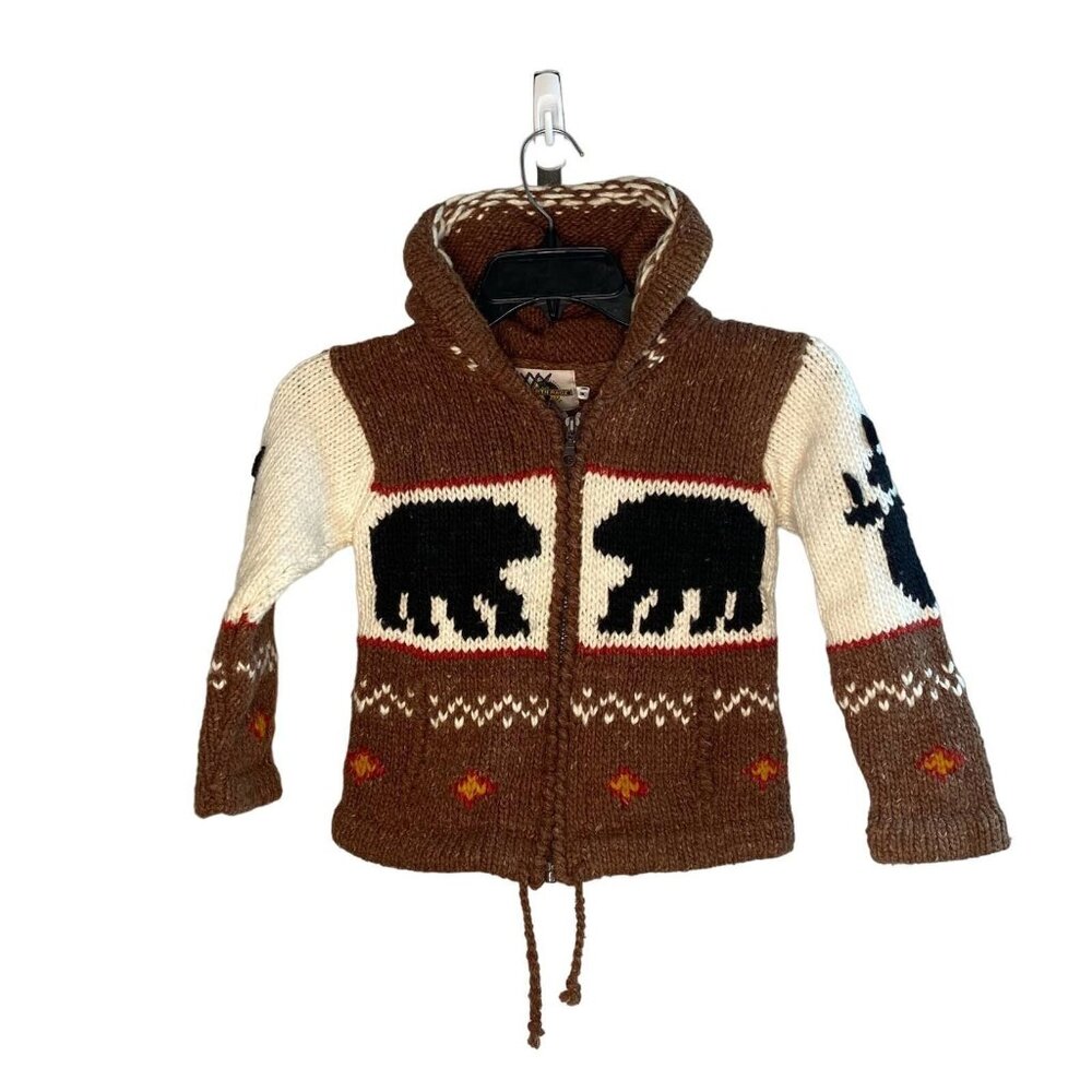Earth Ragz knit sweater kids Size Medium wool blend full zip hooded bears